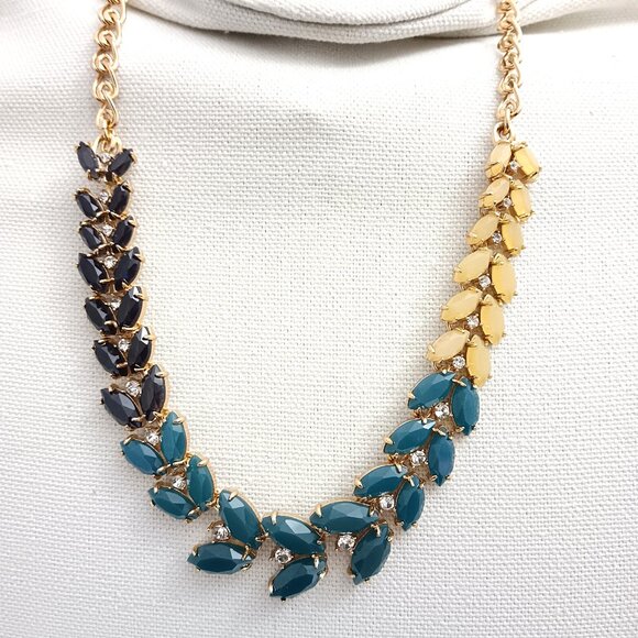 Kate Spade Black Green Yellow Gold Tone Rhinestone Collar Necklace 17" - Picture 3 of 6